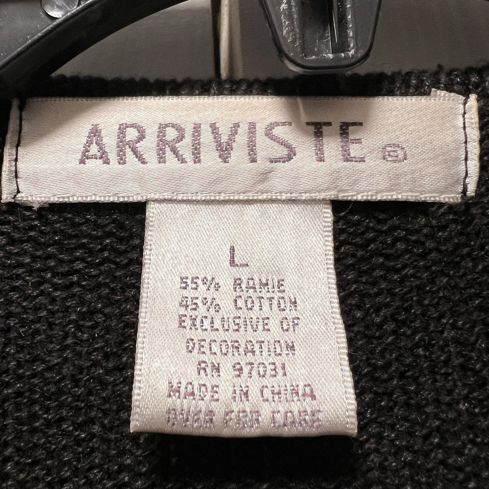 Vintage Arriviste Black Floral Beaded Button Up Cardigan Sweater Cotton Blend L - Picture 7 of 16